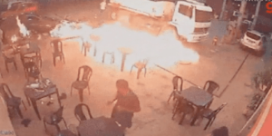 Homem acende cigarro e causa princípio de incêndio em posto de combustível em Timon • Reprodução