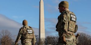 Members of the US National Guard patrol near Washington Monument in Washington, D.C., on December 27, 2025