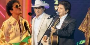 Bruno Mars recebe Chitãozinho e Xororó em show