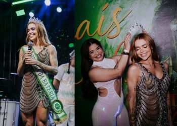 Thaís Vasconcellos é coroada madrinha de bateria da Camisa Verde e Branco em São Paulo