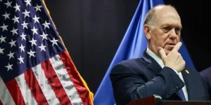 White House border tsar Tom Homan gestures during a press conference
