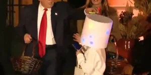 m colorida do presidente dos Estados Unidos entregando doces