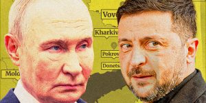m colorida de Vladimir Putin e Volodymyr Zelensky