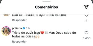 Reação de Poliana Rocha a post sobre filhos de Zé Felipe e Virginia