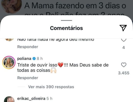 Reação de Poliana Rocha a post sobre filhos de Zé Felipe e Virginia