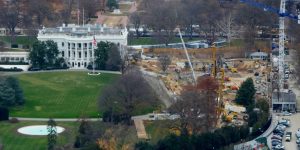 Work continues on the site of the demolished White House East Wing on December 9