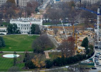 Work continues on the site of the demolished White House East Wing on December 9