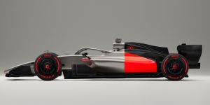 The Audi R26 concept F1 car as seen from the side