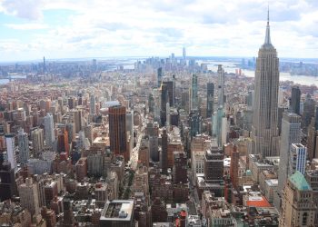 Aerial view of Manhattan skyline with the Empire State Building in the foreground