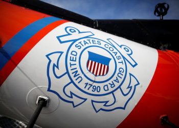 The US Coast Guard's logo is seen in Fort Lauderdale, Florida, on November 22, 2021