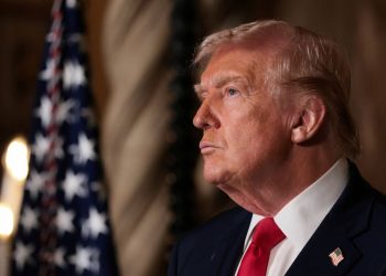 President Donald Trump attends a press conference at Mar-a-lago in Palm Beach, Florida, on Monday