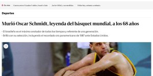 Reportagem do Clarín sobre a morte de Oscar Schmidt — Foto: Reprodução