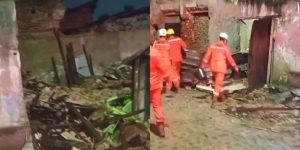 Bombeiros atuam em desabamento de casa na Comunidade do Pilar, no Centro do Reci