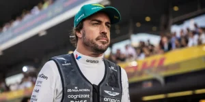 Aston Martin driver Fernando Alonso in the pit lane.