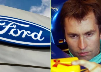 The Ford logo, and Heinz-Harald Frentzen.