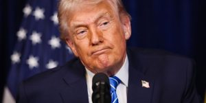 US President Donald Trump attends a press conference at Mar-a-Lago club in Palm Beach, Florida, on December 28