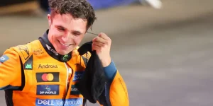 Lando Norris smiling in parc ferme