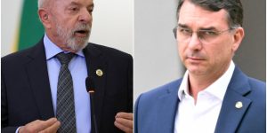 Presidente Luiz Inácio Lula da Silva (PT) à esquerda e senador Flávio Bolsonaro