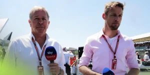 Martin Brundle and Jenson Button on the grid at Silverstone