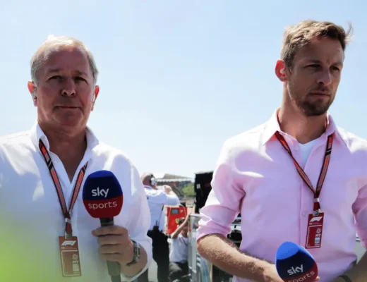 Martin Brundle and Jenson Button on the grid at Silverstone