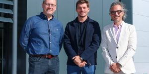 Ben Hodgkinson, Max Verstappen, Laurent Mekies at Red Bull Powertrains-Ford