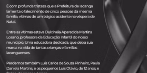 Tragédia em Iacanga: cinco da mesma família morrem em acidente