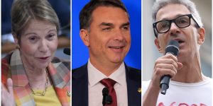 Foto: 1 de 1 Tereza Cristina, Flávio Bolsonaro e Romeu Zema — Foto: Geraldo Mage