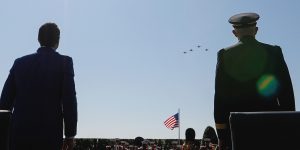 of two figures (left, Pete Hegseth