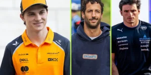 From left to right, Oscar Piastri, Daniel Ricciardo and Carlos Sainz