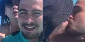 Rafa Vitti e Tatá Werneck curtem férias e mostram carinho no mar