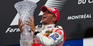 Podium: Race winner Lewis Hamilton, McLaren
