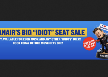 The budget airline Ryanair has turned the tables on Tesla CEO Elon Musk, leveraging an online feud over Musk's Skylink service for free publicity (screenshot, c