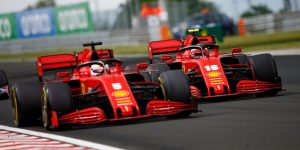 Sebastian Vettel, Ferrari SF1000, leads Charles Leclerc, Ferrari SF1000