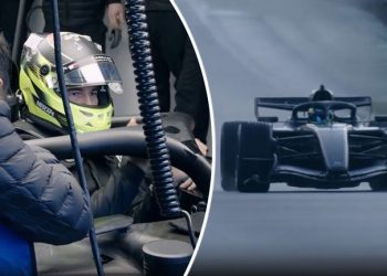 A historic moment for Cadillac as Sergio Perez drives their first ever car at Silverstone