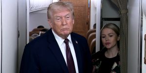 Trump speaks on Air Force One.