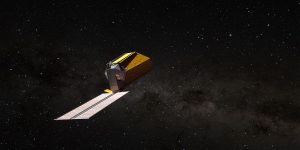 An artist's concept of NASA's Habitable Worlds Observatory in space.